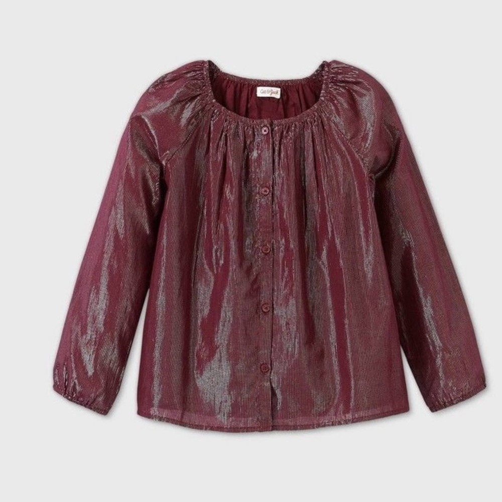 Cat & Jack Long Sleeve Button Front Shiny Top NWT 10/12
